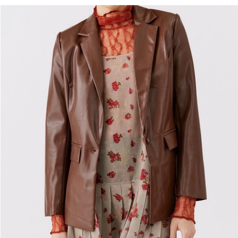 Brown Leather Blazer Jacket Size 6